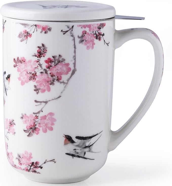 AmorArc Tea Cup With Infuser and Lid, 18oz Loose Leaf Tea Mug With Steeper |