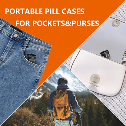 Small Pill Box, Portable Daily Box, Aluminium Alloy Round Container for Pills, Pocket Case (Black)