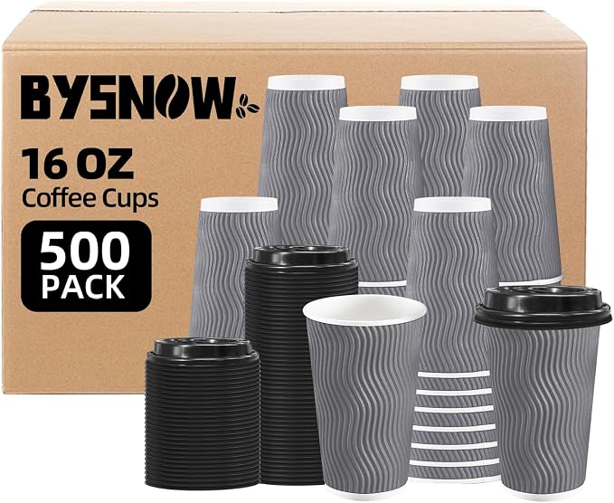 BYSNOW 500 Pack 16 oz Paper Coffee Cups