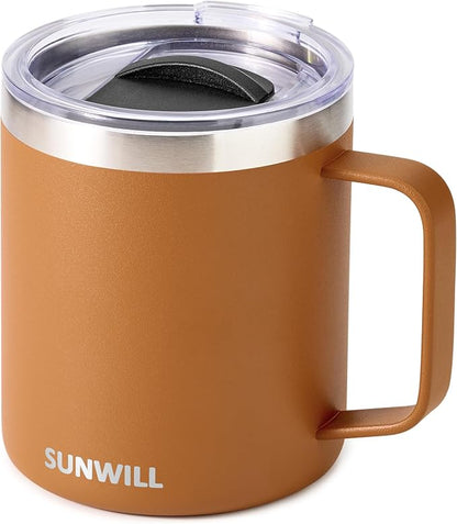 SUNWILL Insulated Coffee Mug, Stainless Steel 14 oz, Splash-Proof Lid | Keeps