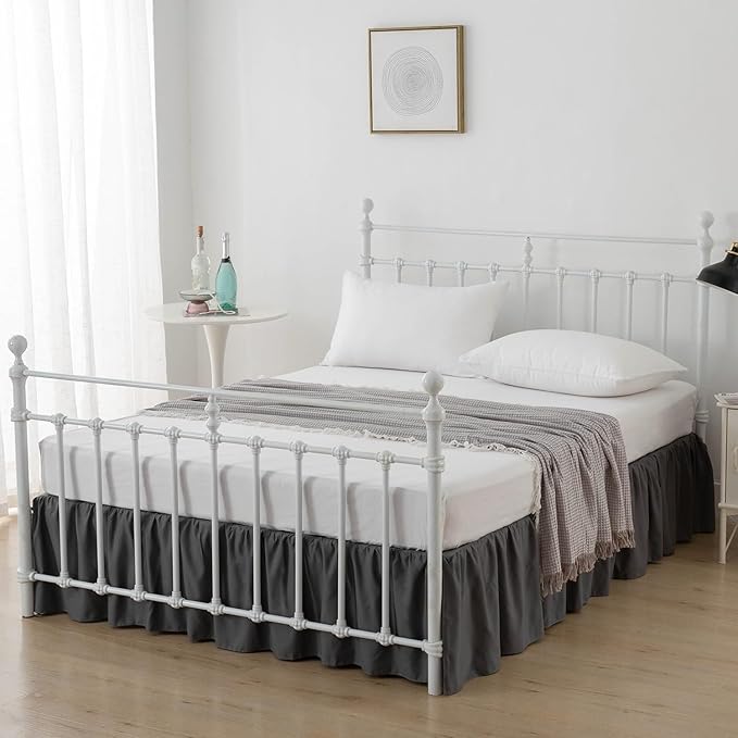 Bed Skirt Ruffled Bed Skirt with Split Corners, 18 Inch Drop Dust Ruffle Bed Skirt with Platform, Dark Grey,18" Full
