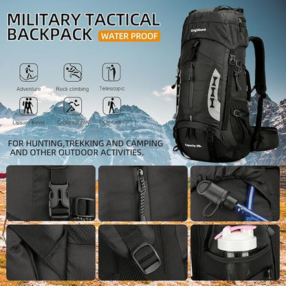 King'sGuard 60L Hiking Backpack Lightweight Camping Backpack with Rain Cover Large Waterproof Packable Outdoor Trekking Travel Backpack for Men Women (Black)