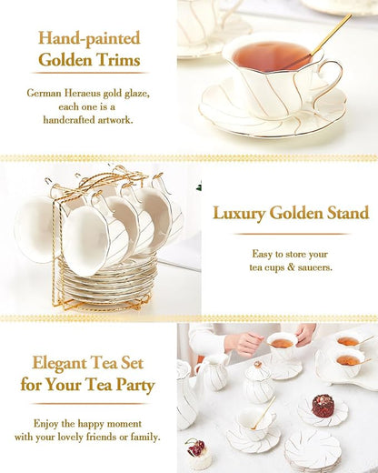 DUJUST 22 pcs White Porcelain Tea Set