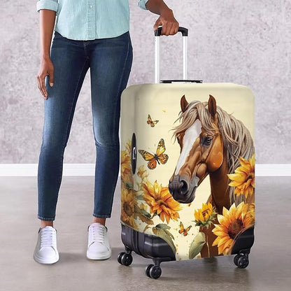 Horse Luggage Cover Universal Zip Suitcase Covers Elastic Spandex Fabric Baggage Cover Protector Butterfly Luggage Covers for Suitcase Non-Slip Baggage Case Covers(Sunflower), 26-29 Inch