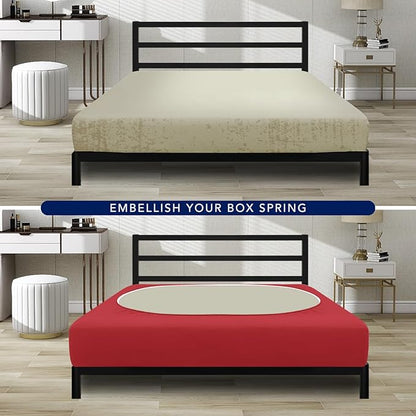 PureFit Stretchy Box Spring Cover Queen - Elastic Fitted Box Spring Wrap Around 4 Sides, Wrinkle & Fading Resistant Fits Queen Size Beds, Red