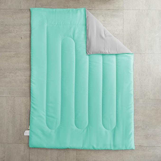 UOZZI BEDDING 4 Pieces Toddler Bedding Set Ultra Soft and Breathable Toddler Sheet Set - Includes Comforter, Flat Sheet, Fitted Sheet and Pillowcase - Teal/Green & Gray