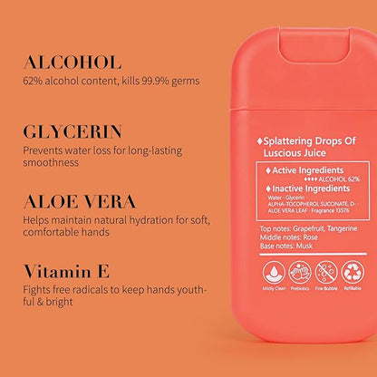 Power Mist Hand Sanitizer Spray, Scented Hydrating Hand Sanitizers Travel Size Refillable, Pocket Portable 3-Pack (Sunset over Grapefruits) 0.93Fl Oz 460-Sprays Each