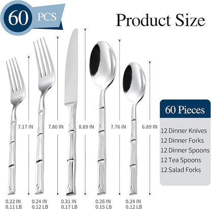 Silverware Set 60-Piece Bamboo Pattern Service