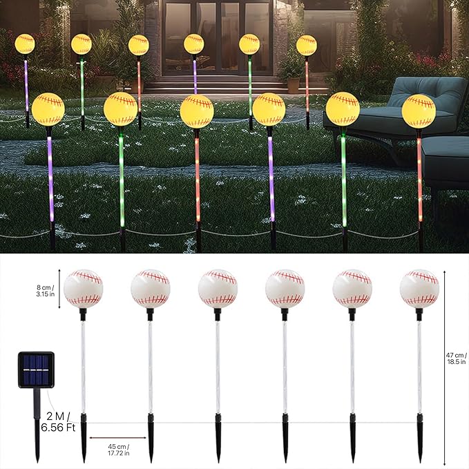 Solar Lights Outdoor, Baseball Theme LED Stake Light