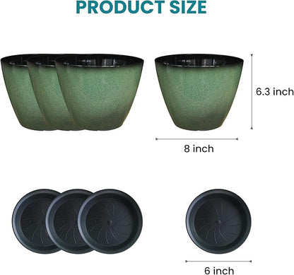 4 Pack 8 inch Plant Pots, Plastic Planter