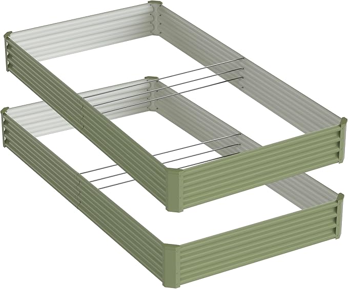 2PCS 8x4x1FT Galvanized Raised Garden Bed, Galvanized Planter Raised Garden