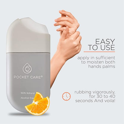 POCKET CARE | 2 Pack Orange Hand Sanitizer Spray 15 ml - natural Spray for Hands | Organic Moisturizing Spray | Hand Spray Travel Size - Travel Accessories | 100% natural (Orange)