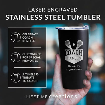 Lifetime Creations Custom Lacrosse Coach Tumbler - Lacrosse Coach Gifts for Men, Best Coach, Thank You Coaches, Lacrosse Senior Night Gifts (Matte Black 20 Ounce Cup)