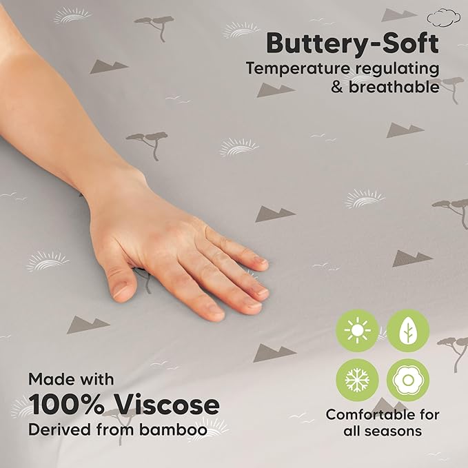 Pack and Play Sheets Fitted - 2-Pack Mini Crib Sheets for Pack N Play Mattress 38x26, Soft & Cozy, Neutral Toddler Playard Bedding, Snug Fitted Mini Baby Crib Mattress Cover Boy, Girl (Savannah)
