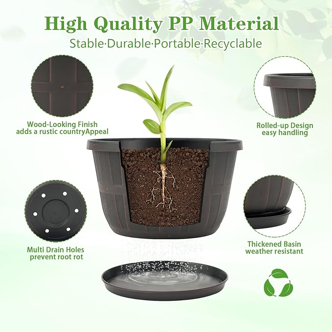 Quarut 10 inch Plastic Flower Pots