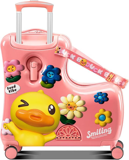 Kids Luggage, Lightweight Ride on Luggage with Spinner Wheels & Foldable Design (20-Inch+ Aged 1-3 Toddler, Pink Flower),Children Holiday Birthday Gift