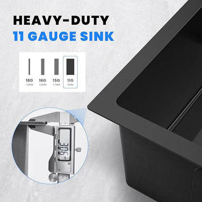 POPFLY Kitchen Sink, 15×17 Inch Drop In Black Small Kitchen Sinks, 18 Gauge Stainless Steel Bar Prep Rv Single Bowl Utility Sink, Fregaderos De Cocina Modernos