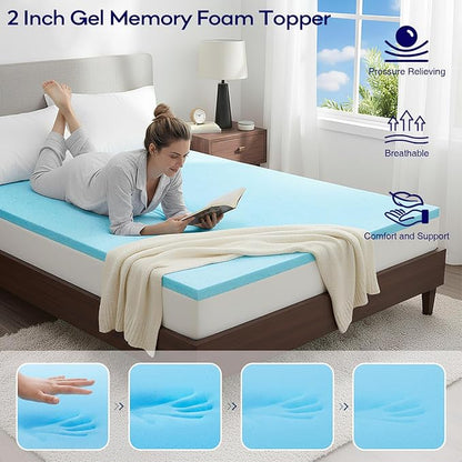 OLANLY Dual-Layer 4 Inch Cal King Size Memory Foam Mattress Topper for Back Pain, 2 Inch Cooling Pillow Top Mattress Pad Cover and 2 Inch Gel Memory Foam Topper, Deep Elastic Pocket, Grey
