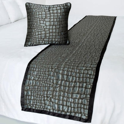 The HomeCentric King/Queen/Twin Blue & Grey Designer Queen 74"x18" Bed Runner with 2 Pillow Cover, Animal Mystery Bed Scarf on Silk Fabric - Animal Mystery
