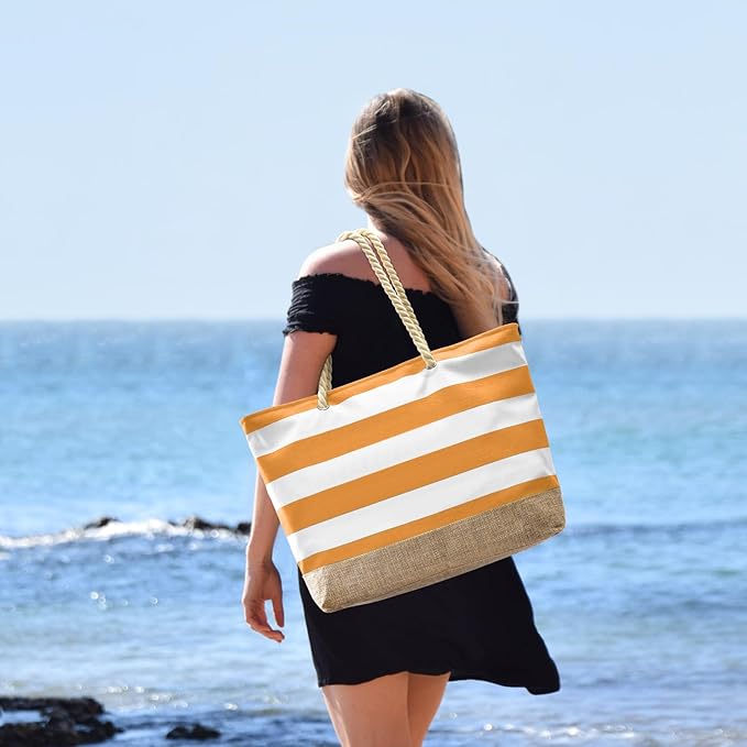 Becokan Beach Bag Initial Beach Tote with Makeup Bag for Travel Work Storage Personalized Birthday Gifts for Women Her