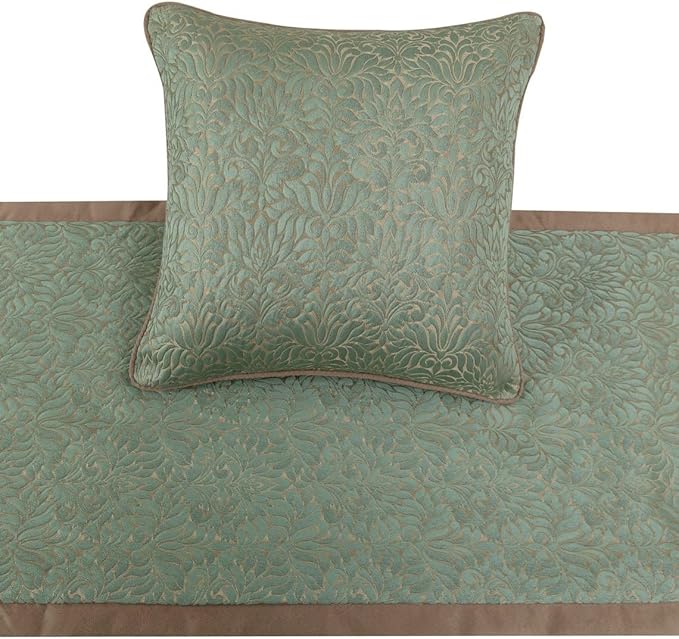 The HomeCentric King/Queen/Twin Blue & Beige Decorative Twin 53"x18" Bed Runner Without Pillow Cover, Damask Bed Scarf on Jacquard Fabric - Arabella