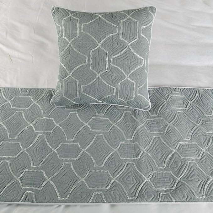 The HomeCentric King Queen Twin Grey Blue Bed Runner Without Pillow Cover, Full Size 68"x18" Bed Runner Without Pillow Cover, Linen Quilted Embroidery, Modern Contemporary - Atmosphere