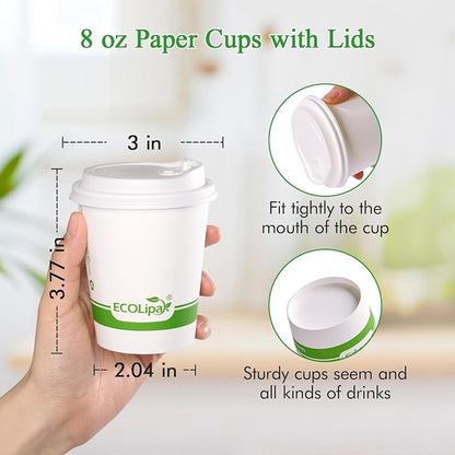ECOLipak 200 Count 8 oz Compostable Paper Coffee Cups