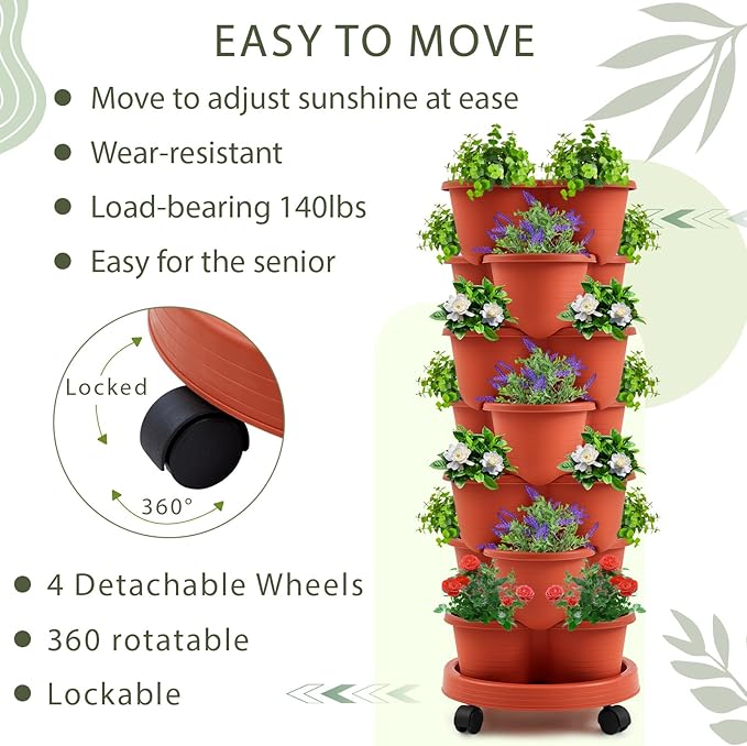 Umigy 2 Set Clay Red 7 Tier Stackable Vertical Planters