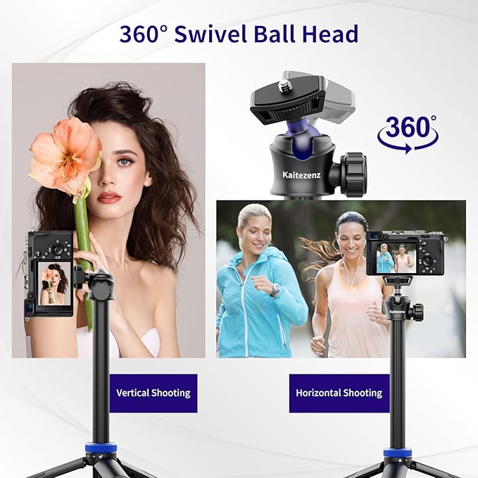 Selfie Stick Tripod for Gopro Camera, 62" Extendable Tripod Stand with 360° Ball Head 1/4" Screw, Portable Lightweight Camera Tripod for GoPro Max Hero 11 10 9 8 7 6 5 DJI OSMO Action Camera