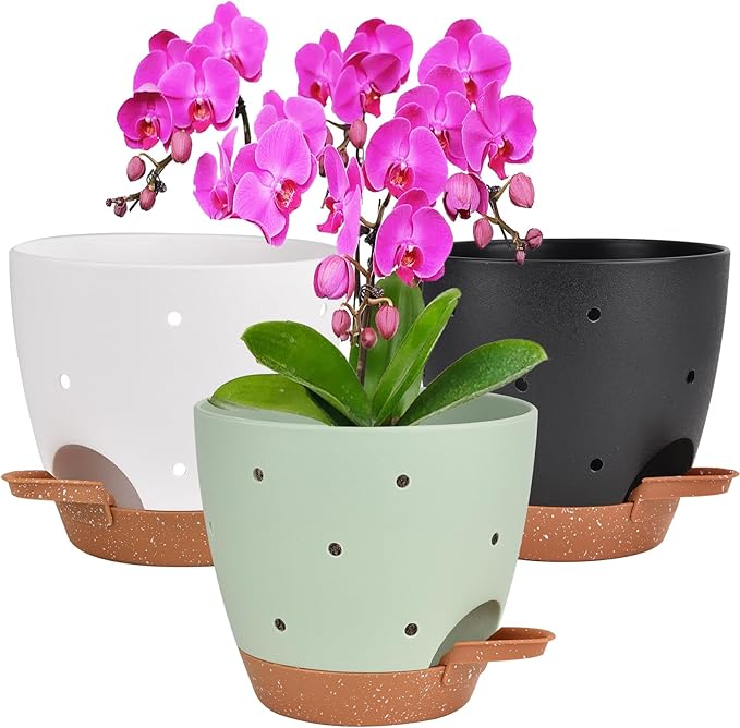 6 Inch Orchid Pots with Holes, 3 Pack Self Watering Planters