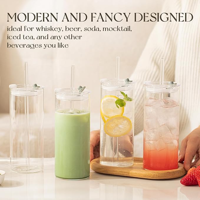 KEMORELA 6-Pack 18oz Large Round Glass Cups