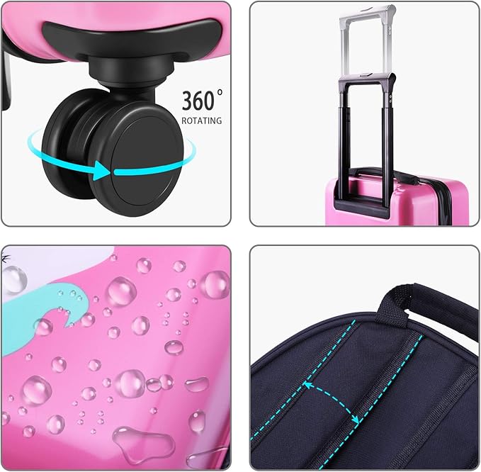 iPlay, iLearn Unicorn Kids Luggage, Girls Carry on Suitcase, 18" Hardside Travel Luggage Set W/Backpack, Toddler Rolling Luggage W/ 4 Spinner Wheels, Children Holiday Birthday Gift