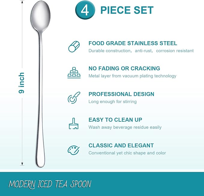 Hiware 9-Inch Long Handle Iced Tea Spoon, Coffee Spoon, Ice Cream Spoons