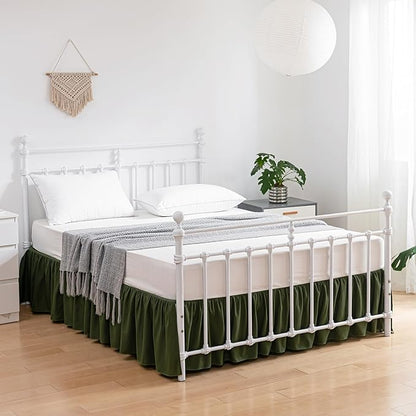 Bed Skirt Full Size Ruffled Bed Skirts with Split Corners, 18 Inch Drop Dust Ruffle Bed Skirt with Platform, Green, Full - 18" Drop