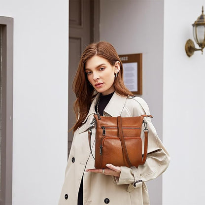 HESHE Crossbody Bags for Women Leather Handbags Designer Shoulder Purse with Pockets Satchel Purse Travel Bag