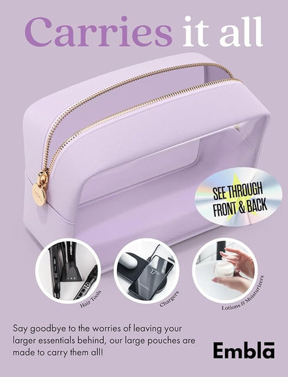 Clear Makeup Bag Zipper Pouch, Transparent Cosmetic Case Organizer, TSA Approved Travel Toiletry Case, Travel Accessories Essentials Makeup Tote for Women, Large Cute Make up Bag for Purse - Lilac