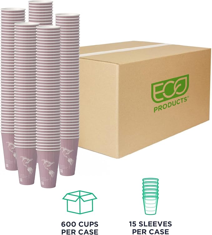 ECO PRODUCTS Compostable Disposable Insulated World Art 16oz Large Coffee Cups