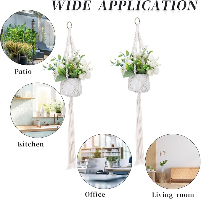 Sliverdew Macrame Plant Hanger, 2 Pack Boho Hanging Planters Baskets