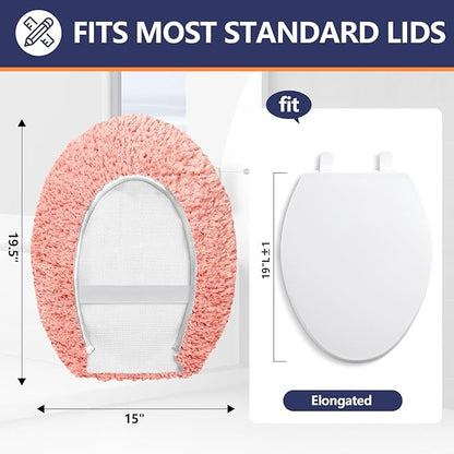 Microfiber Elongated Toilet Seat Cover 19.5"x 15" Machine Washable Solid Toilet Lid Cover Adjustable Rubber Backing Fits Most 18-19.5" L x 14-16" W Elongated Toilet Seat