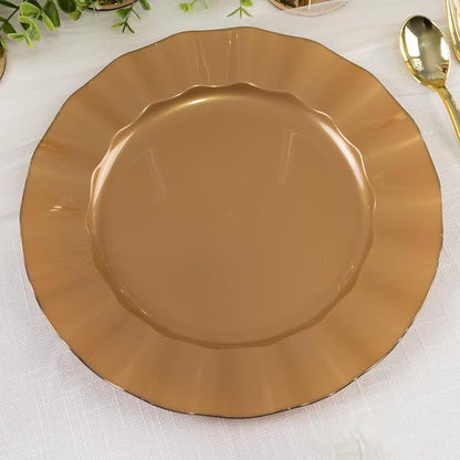 Efavormart 10 Pack | Gold 11" Round Plastic Dinner Plates, Disposable Tableware
