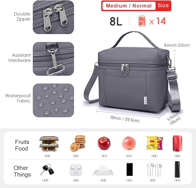 NOL Natural Organic Lifestyle Insulated Lunch Bags for Women Cooler Bag Lightweight Nylon Waterproof Lunch Box For Work