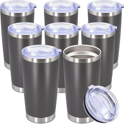 20oz Tumbler Bulk Stainless Steel Tumbler Cup with Lid Vacuum Insulated Double Wall Travel Mug, Durable Powder Coated Travel Coffee Tumbler Mug for Hot & Cold Drinks, Grey,8 Pack
