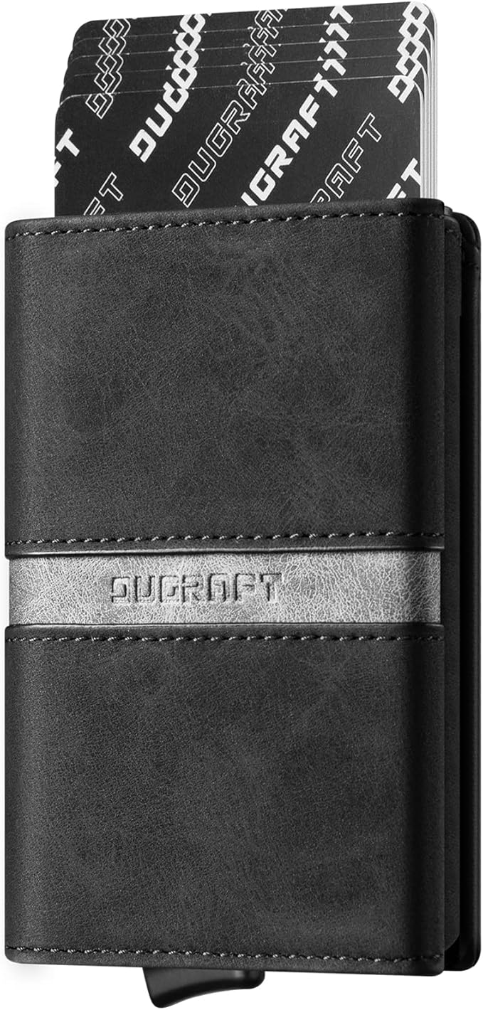 DUGRAFT Mens Wallet for Max.11 Cards with Pop Up Credit Card Ejector Case RFID Blocking, Bills/Cash Compartment and ID Window, Giftbox Packed, Black