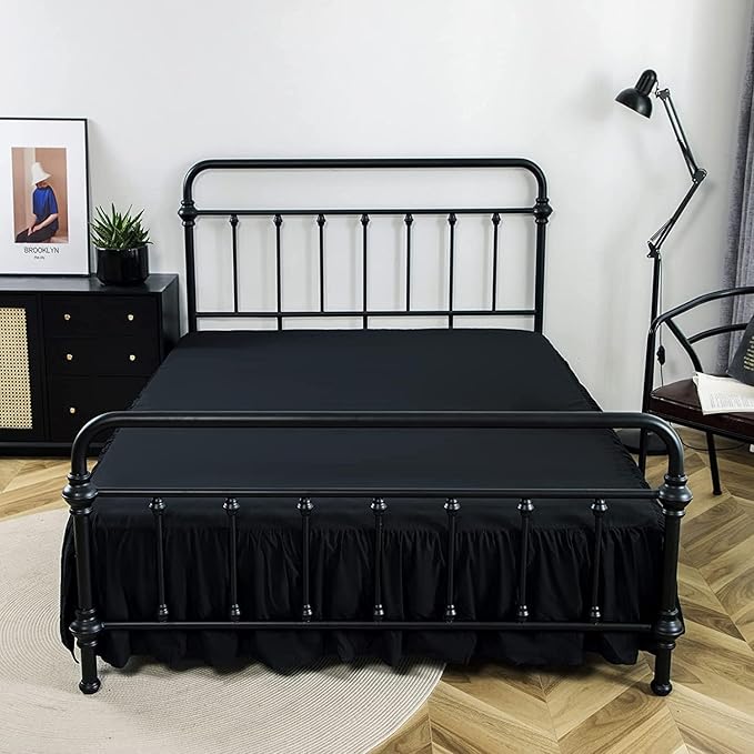 Bed Skirt Queen Size Ruffled Bed Skirt with Split Corners, 12 Inch Drop Dust Ruffle Bed Skirt with Platform, Black