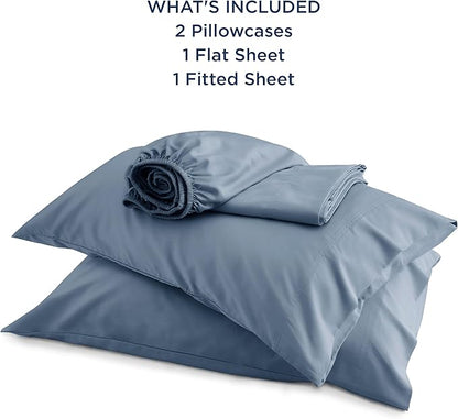 Bedsure Queen Sheet Set, Cooling Sheets for Queen Size Bed Set, Rayon Derived from Bamboo, Breathable & Soft, Deep Pocket, Hotel Luxury Silky Bedding for Hot Sleepers, Dusty Blue