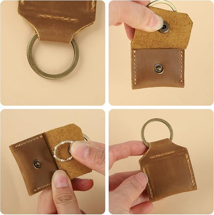 Jack&Chris Genuine Leather SD Card Holder Keychain, Anti-Shock Anti-Dust SD Card Case, Portable Camera Accessories for SD CF CFexpress Micro SD Nano SIM and Micro SIM Cards, Yellow Brown