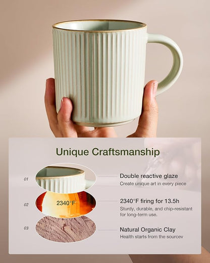 famiware Star Coffee Mug Set for 8, Handcrafted 12 oz Ceramic Stoneware Mugs