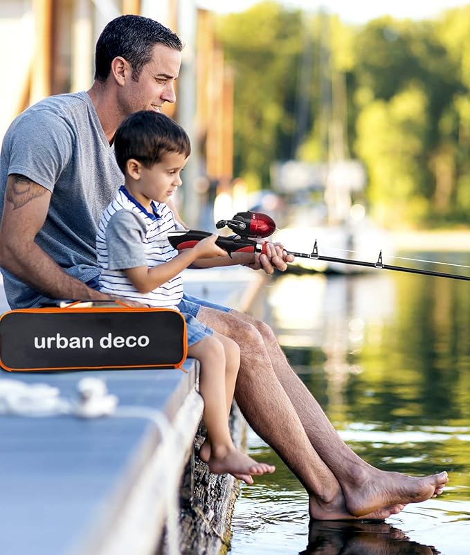 Urban Deco Kids Fishing Pole Set Portable Telescopic Kids Fishing Rod and Reel Combo Kit with Tackle Box for Beginners, Boys,Girls,Youth,Children