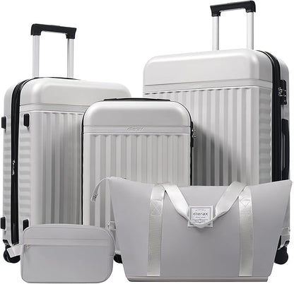 Merax Luggage Sets, Durable Hardshell 3 Piece Suitcase with Double Spinner Wheels and Handle Bags,Lightweight Carry on Luggage with TSA Lock,20+24+28 inches,White Grey