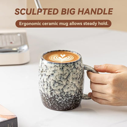 Ivory Nebula Ceramic Coffee Mug - 14 oz Unique Reactive Glaze Coffee Cup